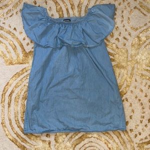 Off the Shoulder Denim Dress with Pockets